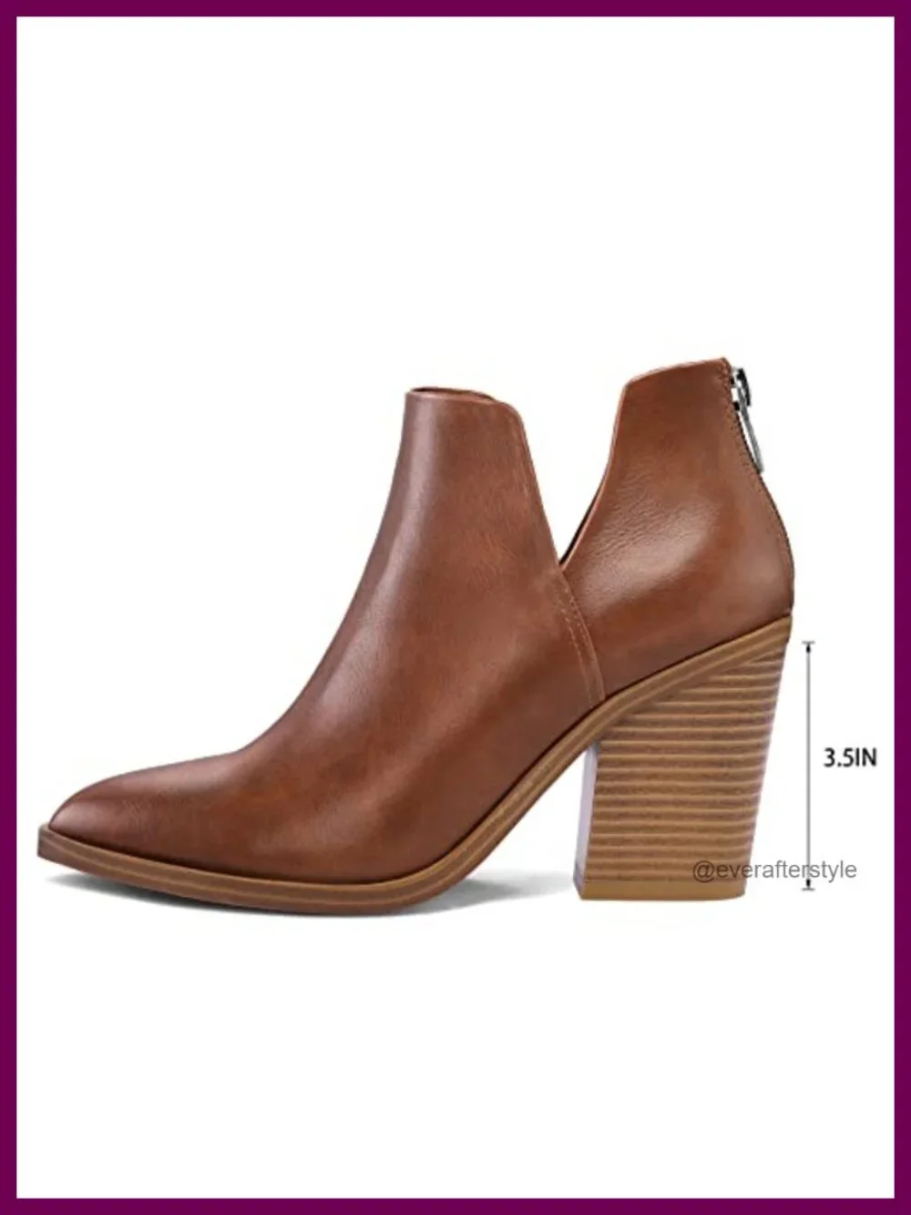 Women's Ankle Boots Slip on Cutout Pointed Toe Chunky Mid Heel Booties with